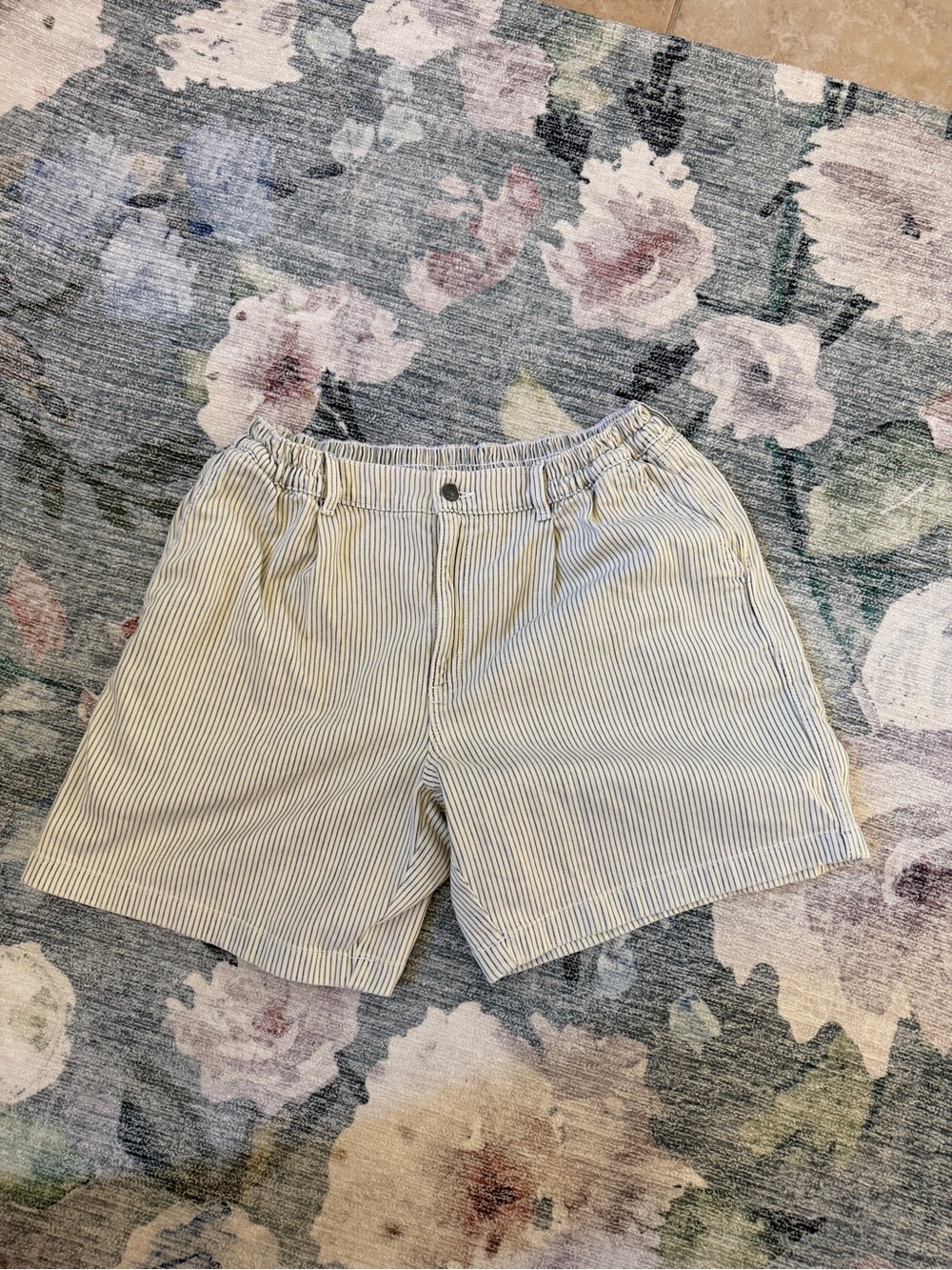 aerie NWT large cream with blue pin stripe shorts